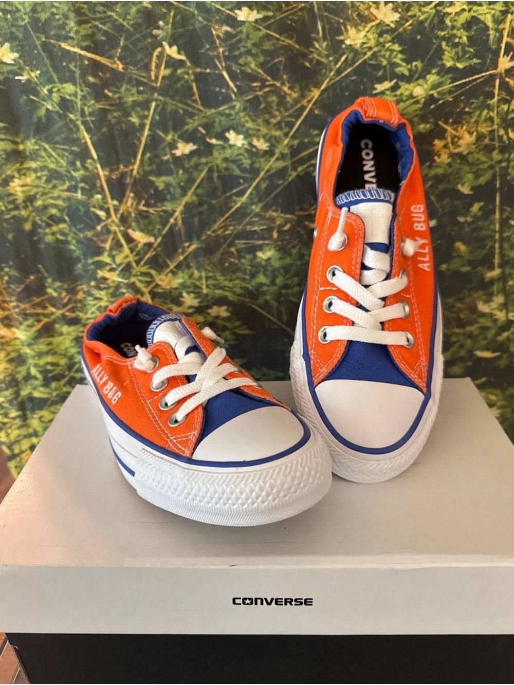 Converse Custom Chuck Taylor Orange Blue Sneakers Women 7 “ALLY BUG” Embroidery